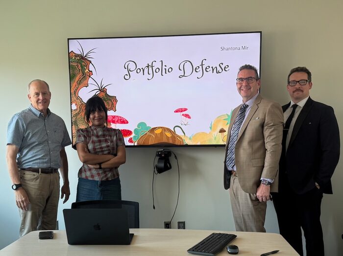 Troy Cox with Shantona Mir and committee members at her portfolio defense