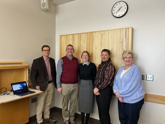 Troy Cox with Sonja Mecham and committee members at her thesis defense